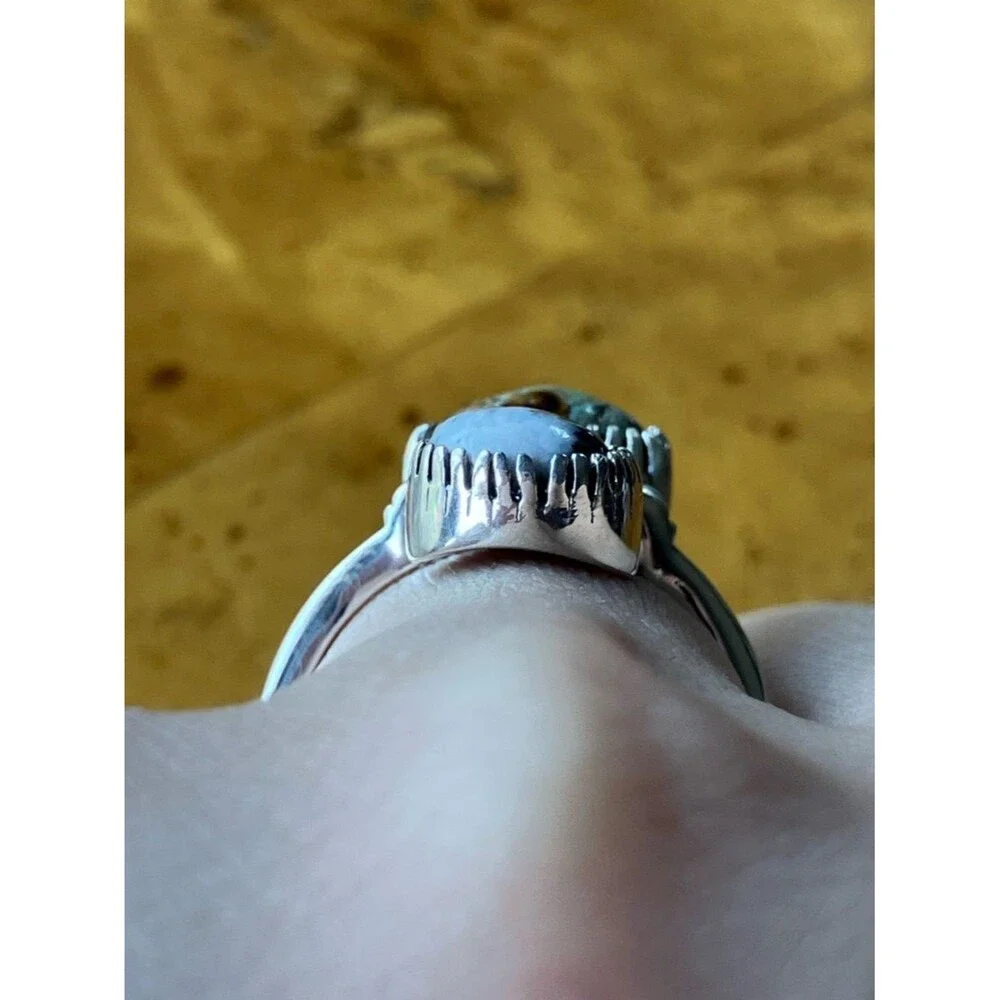 Royston Turquoise White Buffalo Sterling Silver Ring Size 8